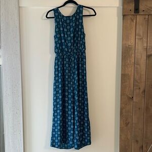 Blue Sleeveless One Piece Pant Romper with White Pattern